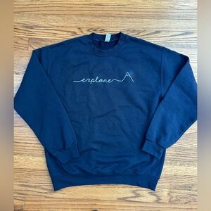 Gildan Navy Blue Sweatshirt, “explore” crew neck